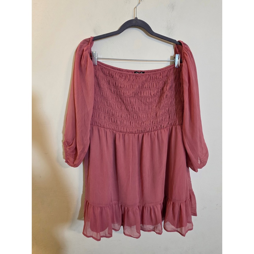 Express Womens XL‎ Smocked Balloon Sleeve Ruffle Hem Mini Dress Dusty Rose Pink